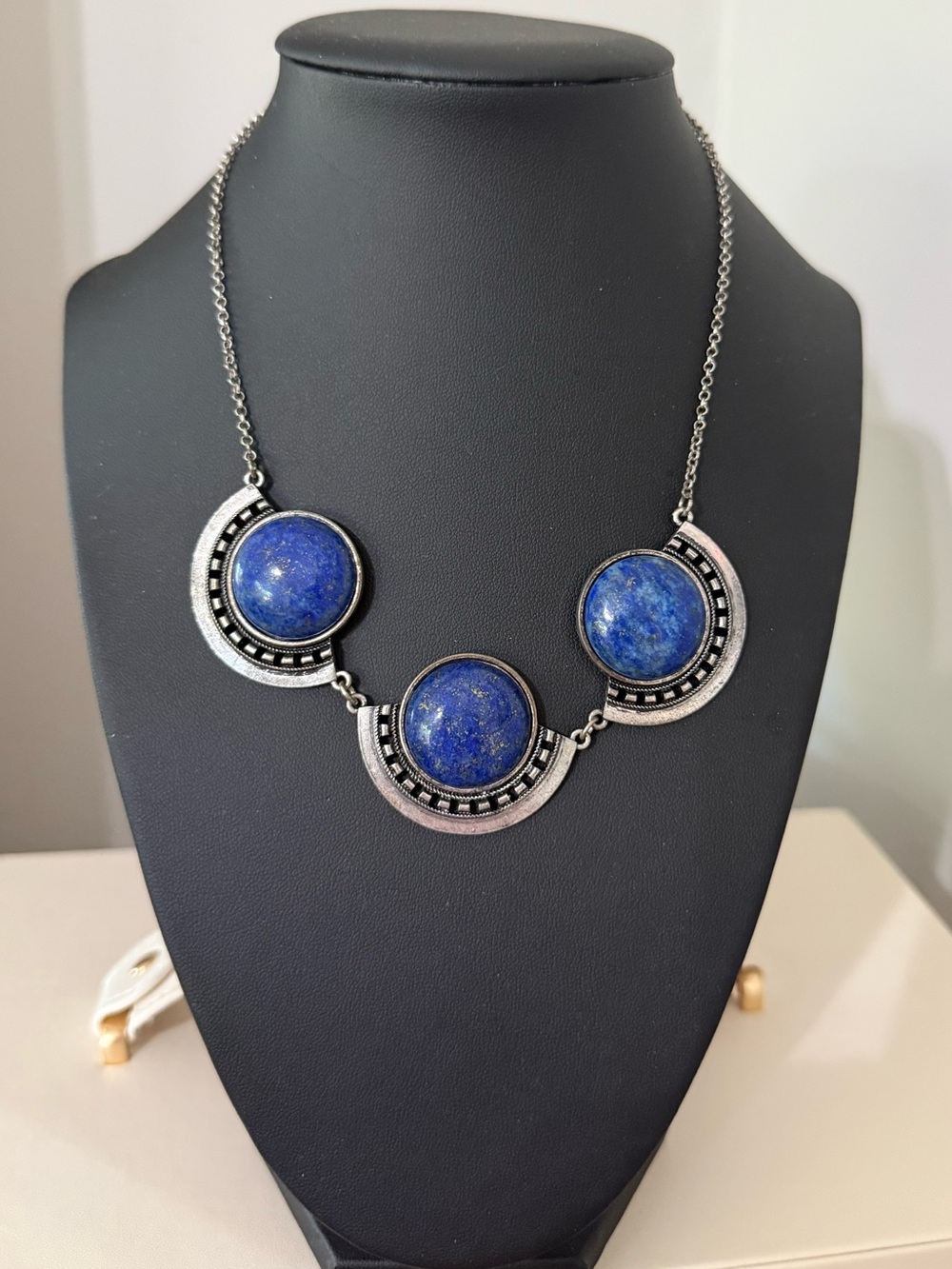Silver-Tone Blue Stone Triple Pendant Necklace